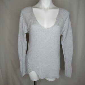 CAbi Gray Deep V-Neck Sweater Pullover Side Zip  Women's S Small